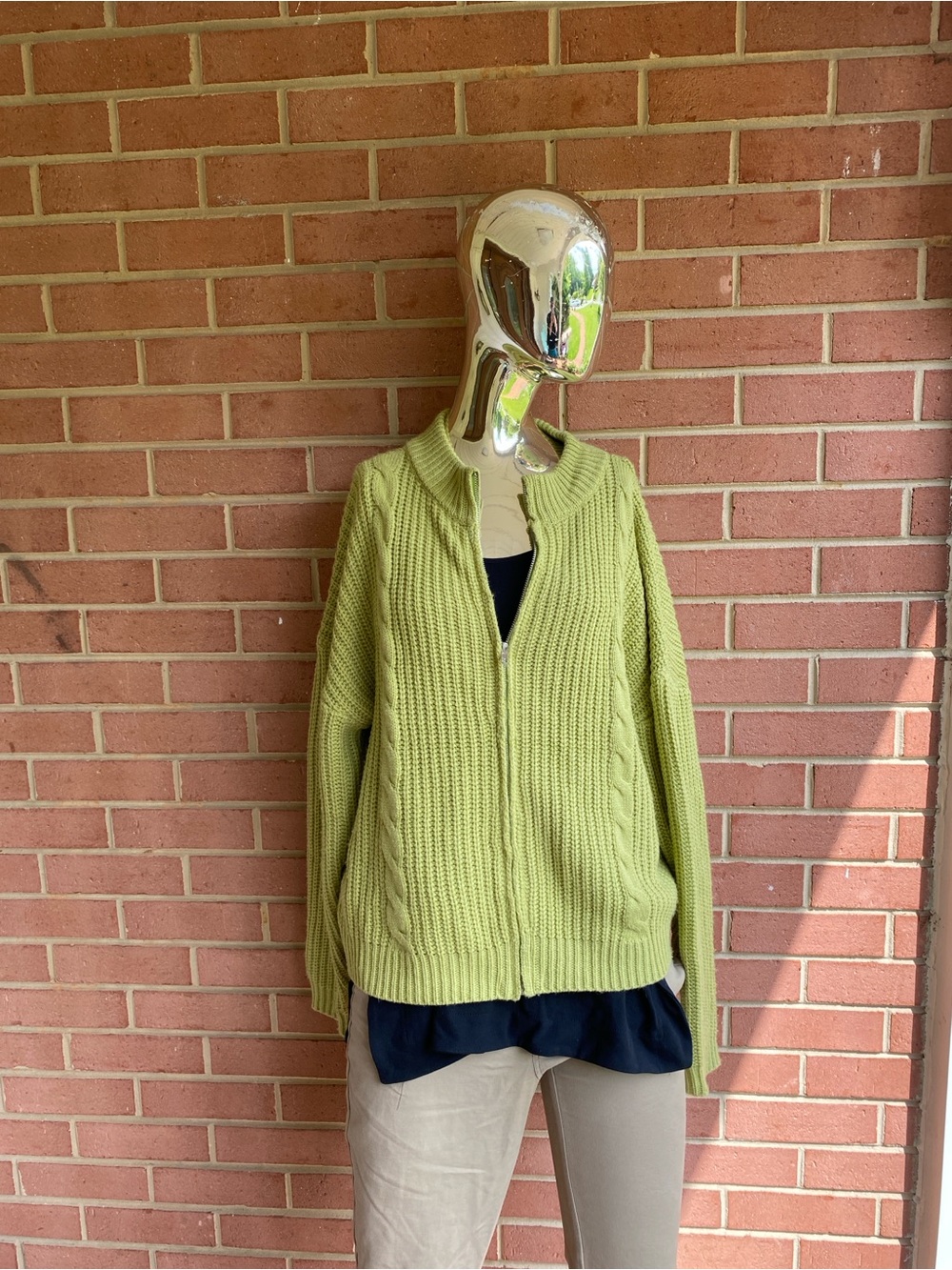Amazon Light Green full Zip-Up Cable Knit Cardigan